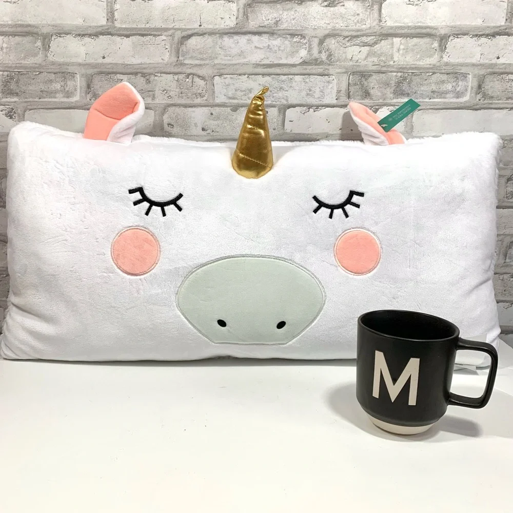 Pillowfort Kids 26x13 White Pink Golden Unicorn Body Rectangular Throw Pillow